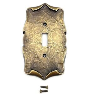 Vintage 1974 Amerock Hammered Brass Toggle Light Switch Cover Plate Scroll